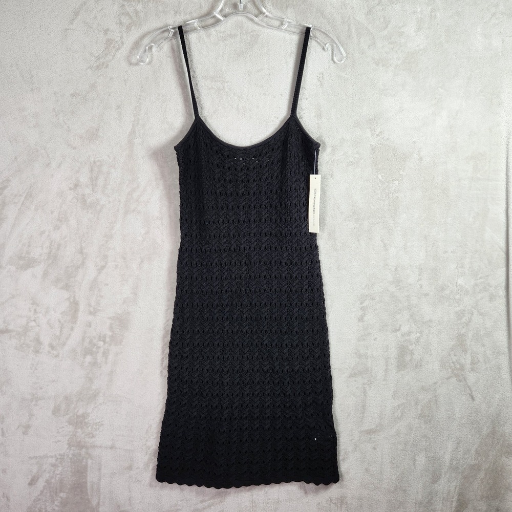 AQUA LIAT BARUCH Crochet Mini Dress Womens Large Black Knit Boho Whimsygoth NWT